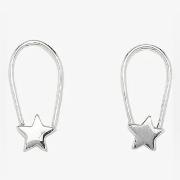 Silver Star Hoop Earrings Dainty Safety Pin Star Silver 925 - Picture 4 of 6
